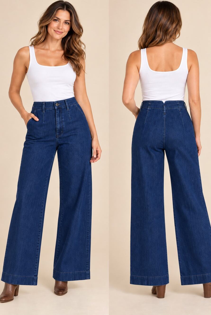 J. Peterman Lightweight Denim Wide Leg Jeans Size 12 Dark Indigo High Rise
